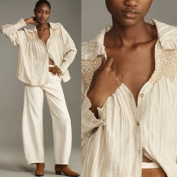 Anthropologie Pilcro Long Sleeve Victorian Buttondown Blouse - Picture 6 of 6